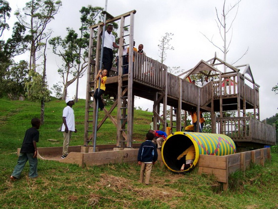 School group playing at the Kids Discovery Zone, Holywell