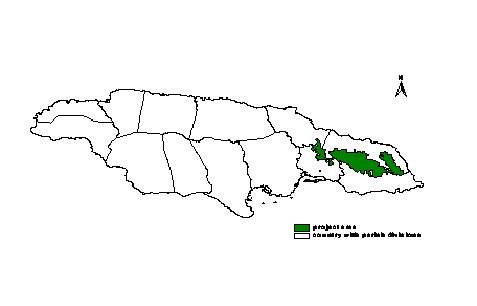 Map of Jamaica showing BJCMNP boundary